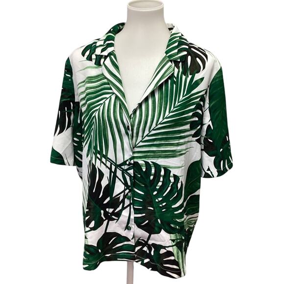 Worthington Womens XL Short Sleeve Button Down Fern Leaves 100% Polyester Shirt - Picture 1 of 5